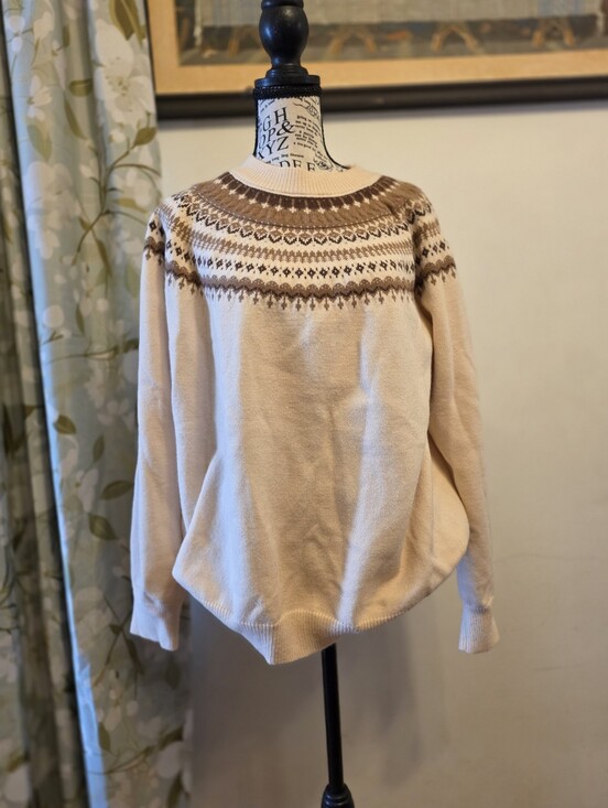Dazy Sweaters - Classic Cream Fair Isle Crewneck Sweater